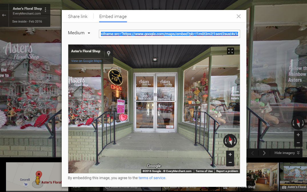 how to embed google street view tour - step 5 - embed image html code