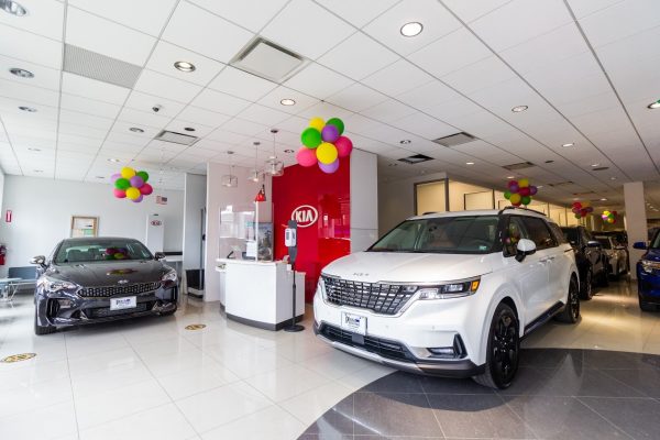 black and white cars in Plaza Kia in Brooklyn, NY