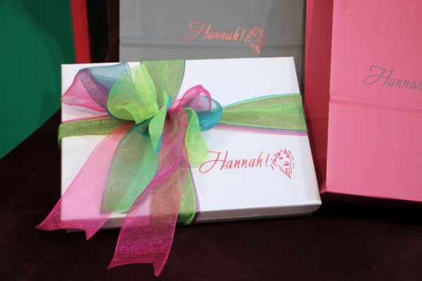 Hannah of Princeton NJ gift wrapping box ribbon logo