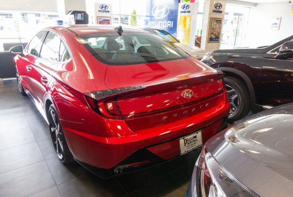 rear of red sonata Plaza Hyundai Car dealer in Brooklyn, NY