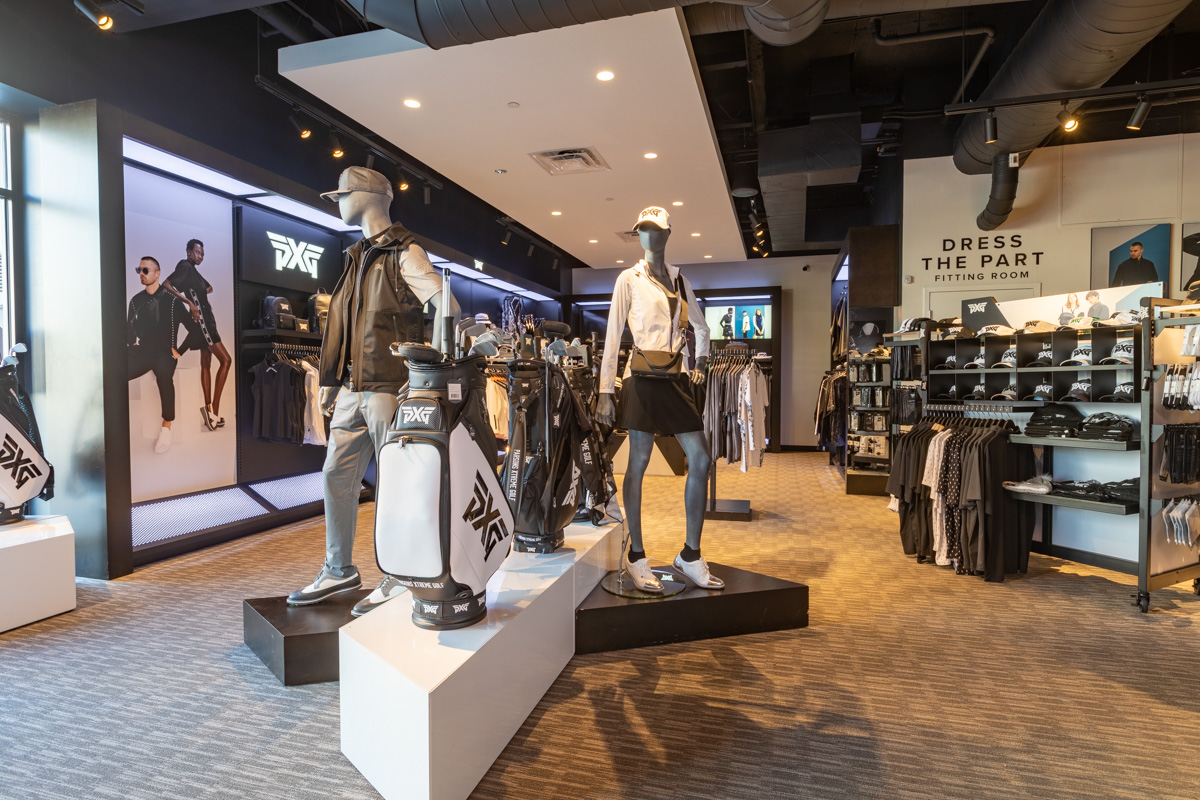 golf bags and mannequins at PXG Atlanta, GA Golf Gear and Apparel