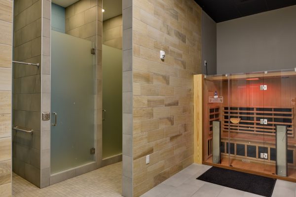 shower and sauna in Crunch Fitness fitness gym in Raleigh, NC