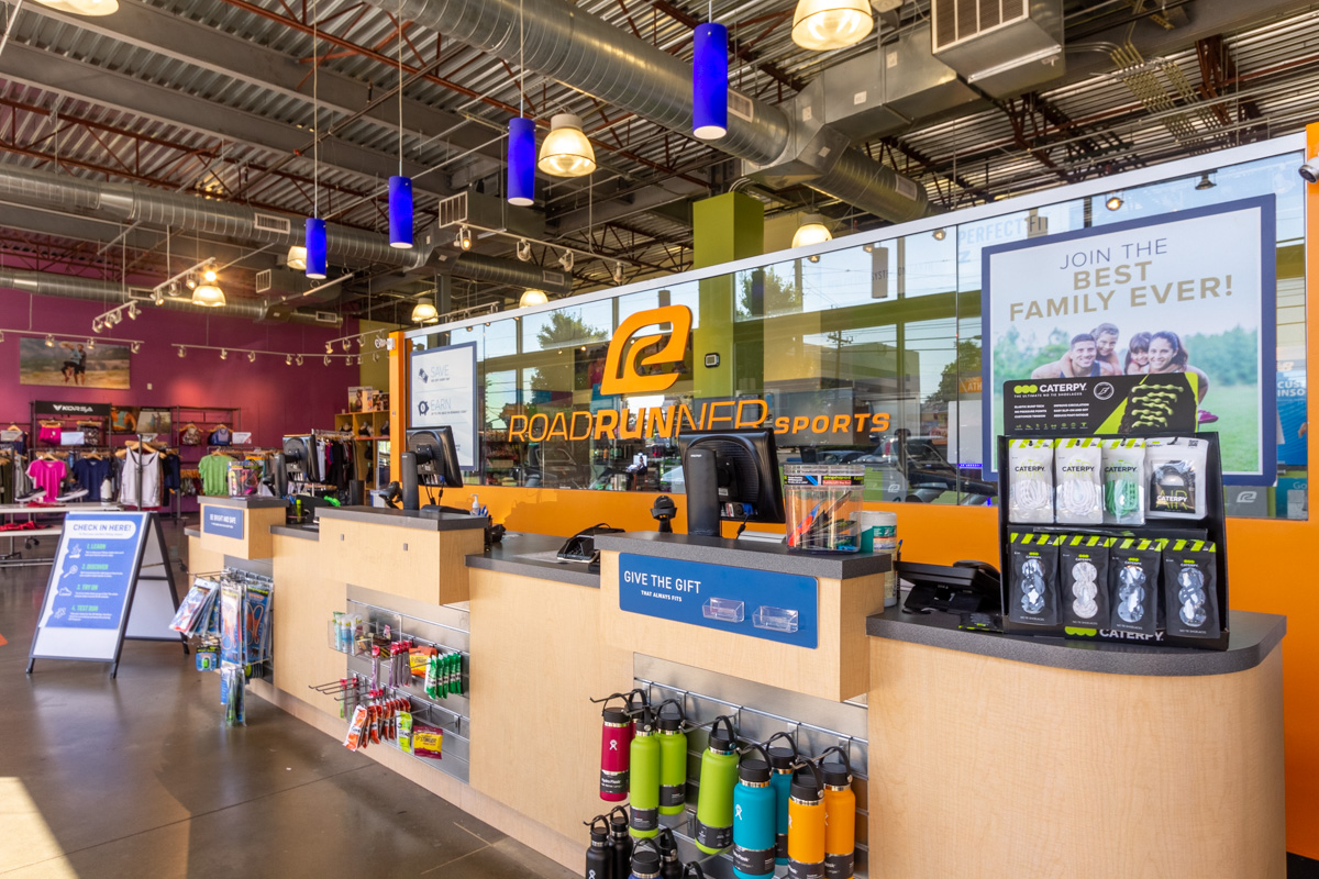 sales counter at Road Runner Sports, Rockville, MD Running Shoe Store