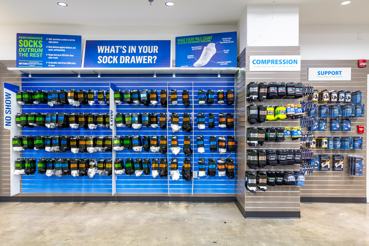 sock display at Road Runner Sports, Arlington, VA Running Shoe Store