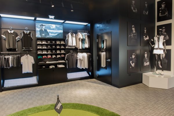 apparel display at Parsons Xtreme Golf store PXG in Chicago, IL