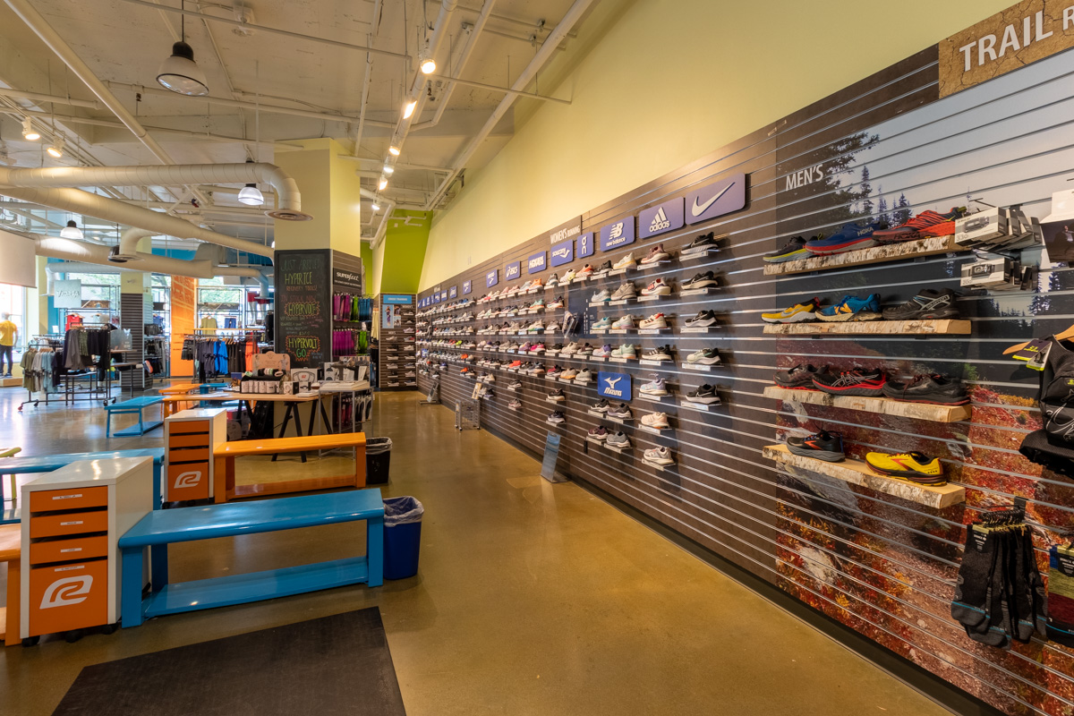 sneaker display at Road Runner Sports, Seattle, WA Running Shoe Store