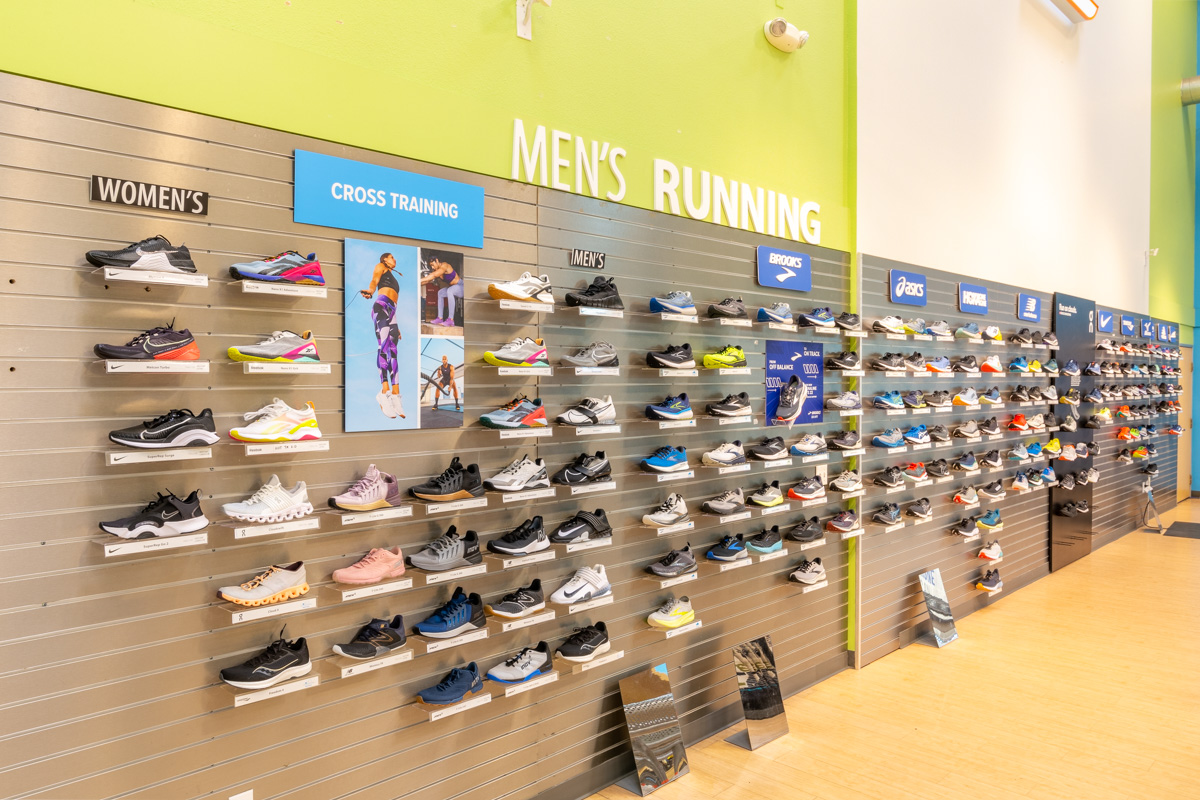 sneaker display at Road Runner Sports, San Diego, CA Running Shoe Stores