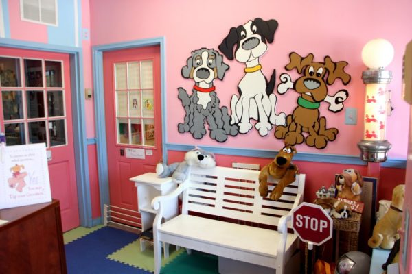 Jack & Emily's Pet Salon Voorhees Township NJ waiting room white bench