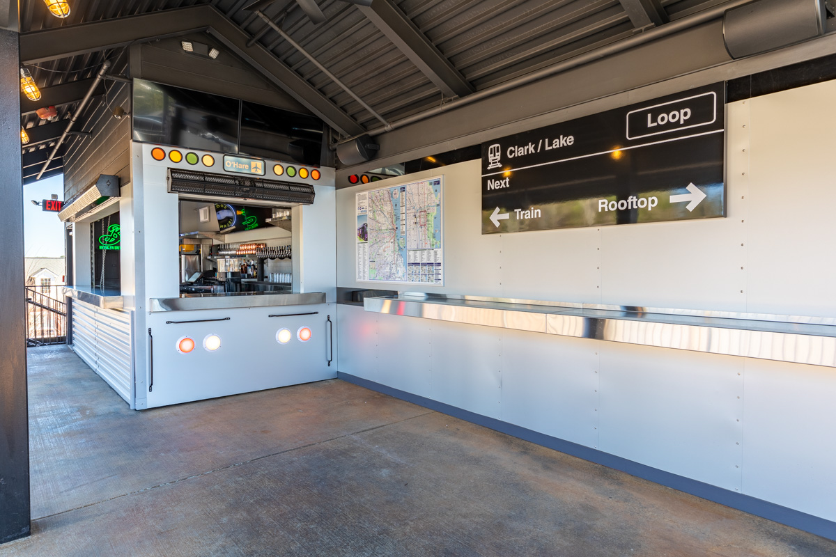 subway ticket booth drink bar at Two Cities Pizza Co., Suwanee, GA Pizzeria