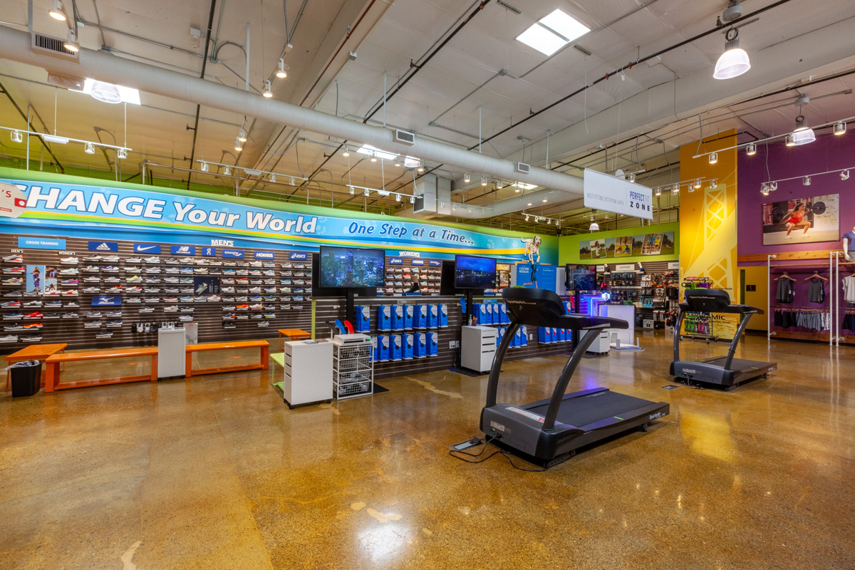 sneakers and treadmill at Road Runner Sports, Berkeley, CA Running Shoe Store