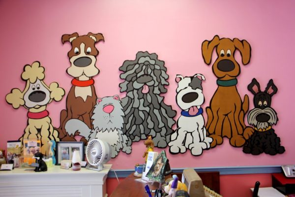 Jack & Emily's Pet Salon Voorhees Township NJ cartoon dogs wall decoration