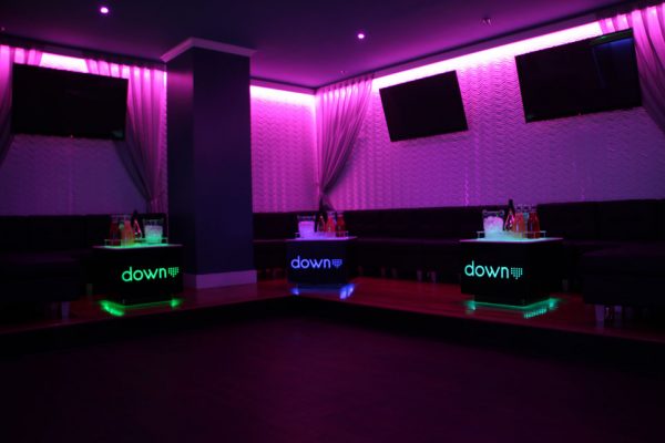 Down Night club Philadelphia PA bar club lounge seats dim purple lights