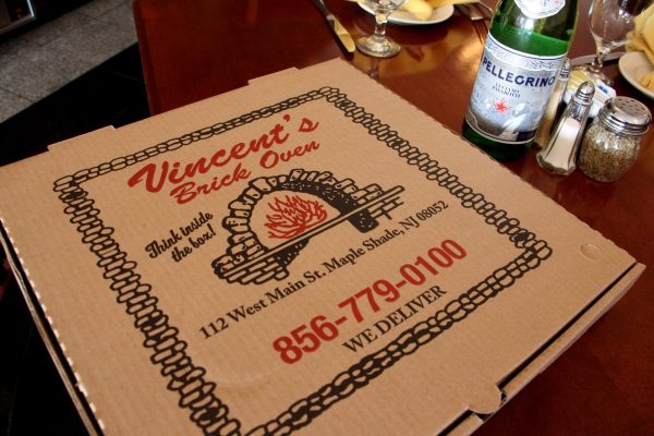 pizza box of Vincent's Brick Oven Pizza - See-Inside Pizzaria, Maple Shade, NJ