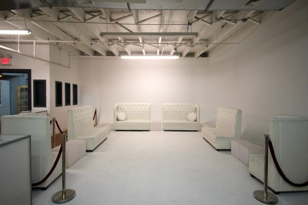 Walnut Loft Uptown Rec Room Bronx NY vip lounge area section white couches