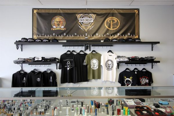 Popie's Vapor Lounge Blackwood NJ washington township tee-shirt display wall