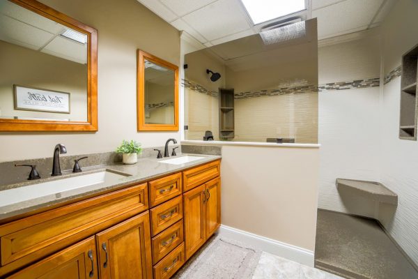 wood sink cabinets Chapman Custom Baths Bathroom remodeler in Brownsburg, IN