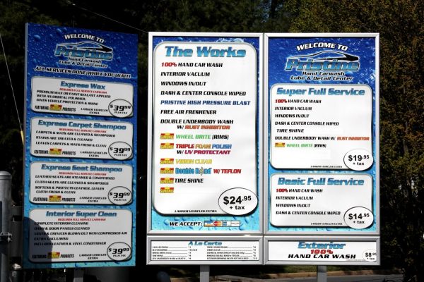 service menu at Pristine Hand Carwash Lube & Detail Center Carwash, Cherry Hill, NJ