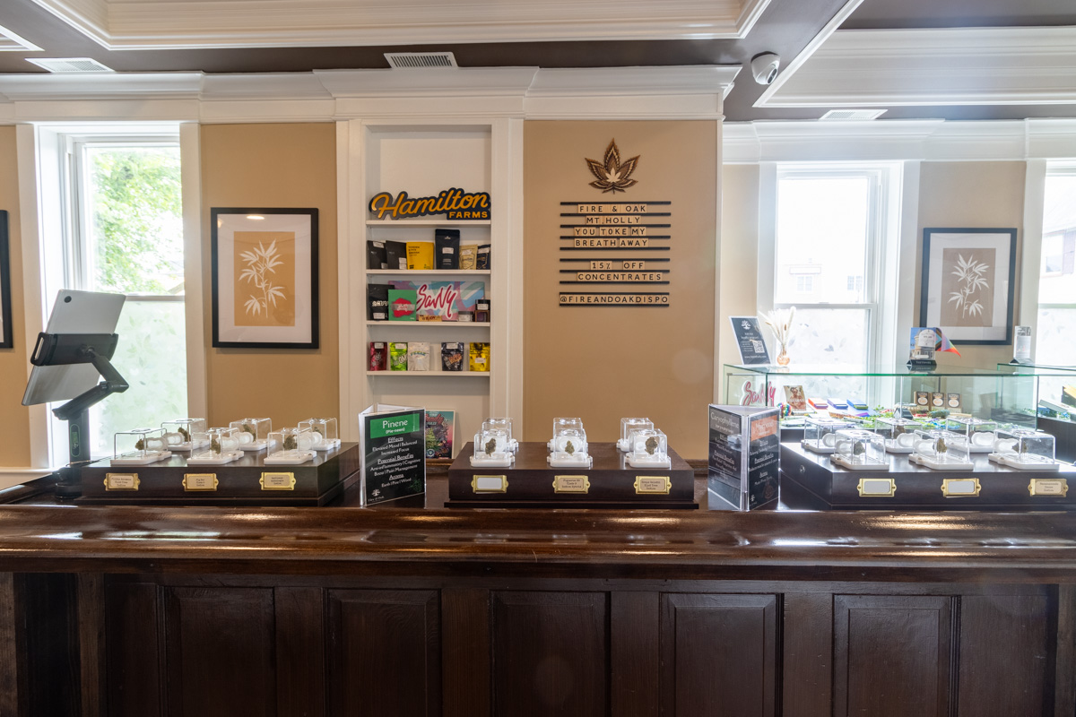 center display at Fire & Oak Dispensary, Mt. Holly, NJ 360 Virtual Tour for Cannabis store