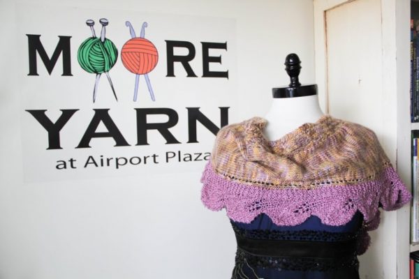 MOORE YARN at Airport Plaza Hazlet NJ knitted shawl ball yarn darning needles logo