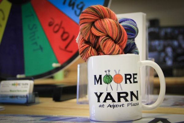 MOORE YARN at Airport Plaza Hazlet NJ mug cup ball yarn darning needles spin wheel