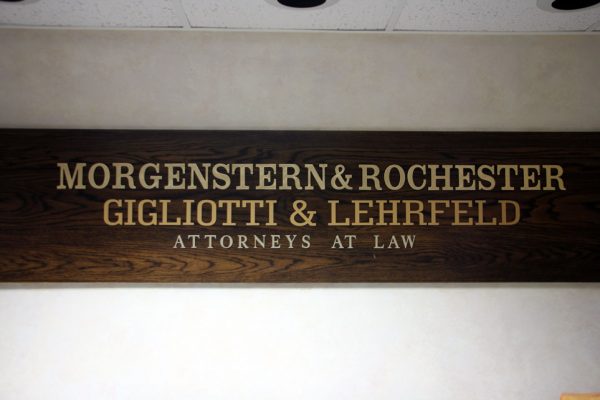 Morgenstern & Rochester Gigliotti & Lehrfeld Cherry Hill NJ attorneys at law wooden sign