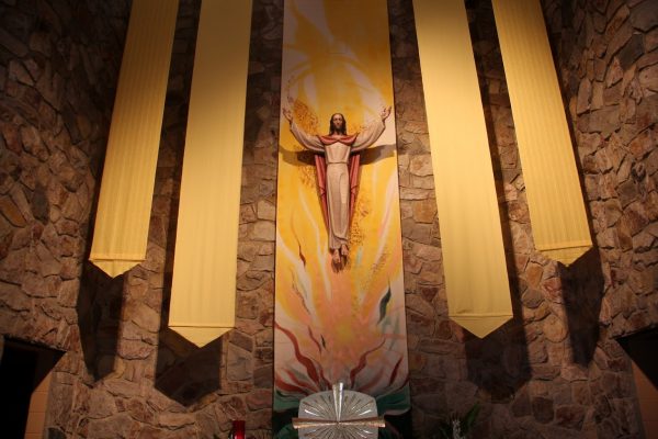 Jesus above altar at Church of St. Joan of Arc - See-Inside Place of Worship, Marlton, NJ