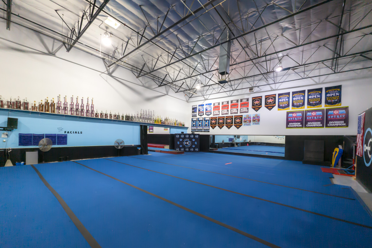 gym floor at Las Vegas Elements Cheer and Tumbling Gym 360 Virtual Tour for Gymnastics center