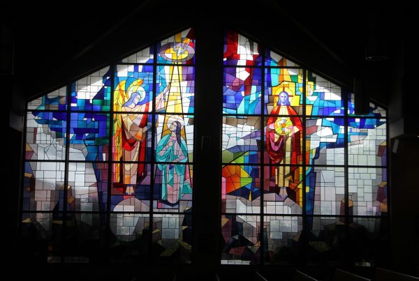 stained glass window at Church of St. Joan of Arc - See-Inside Place of Worship, Marlton, NJ