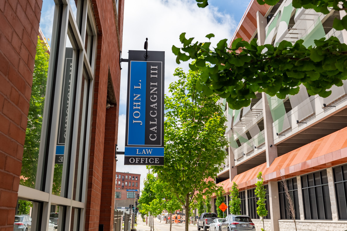 front banner sign at Law Office of John L. Calcagni, III, Providence, RI Criminal Justice Attorney