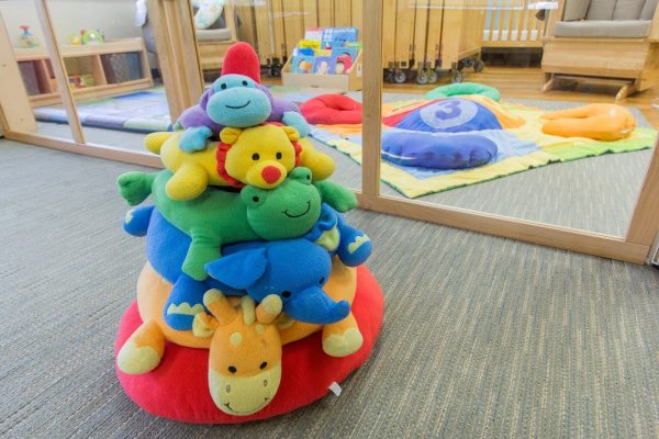 stack of doll in infant room of Lightbridge Academy pre-school and daycare in Rutherford, NJ