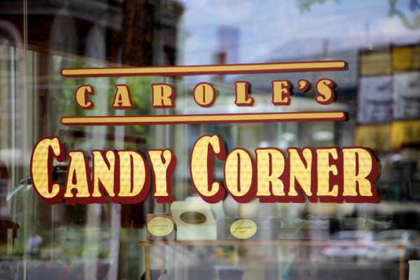 Carole's Candy Corner Penny Candies Novelty's and Gourmet Confections Haddon Heights NJ window sign