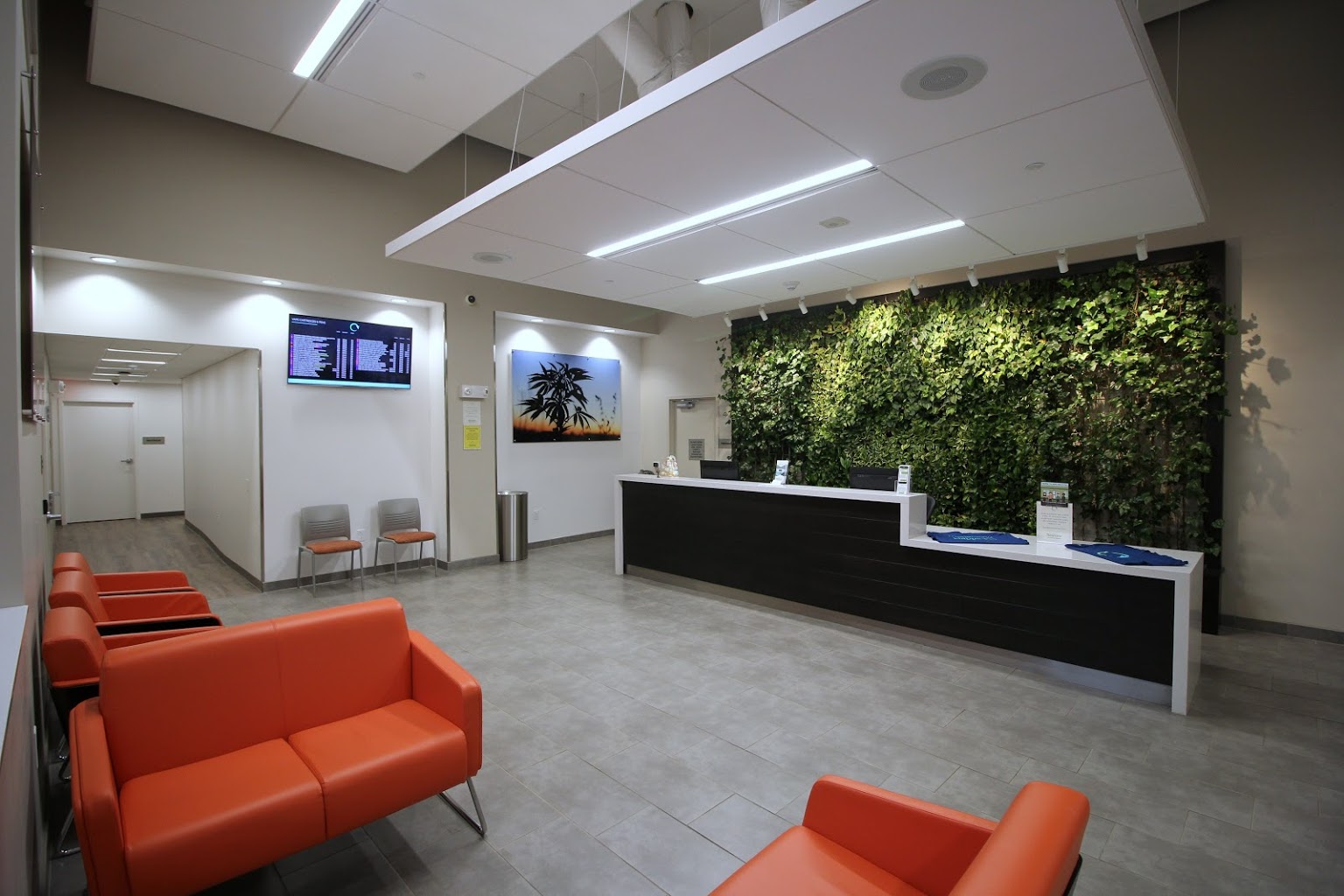 Reception area at Restore Integrative Wellness Center medical marijuana dispensary in Frankford, PA lobby