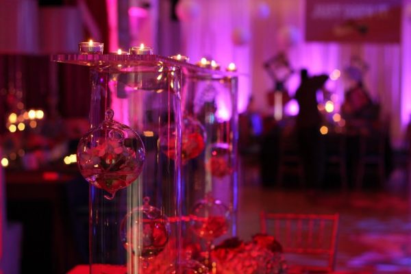 Skybox Productions Philadelphia PA event venue purple lighting ornament decoration glass ball mood