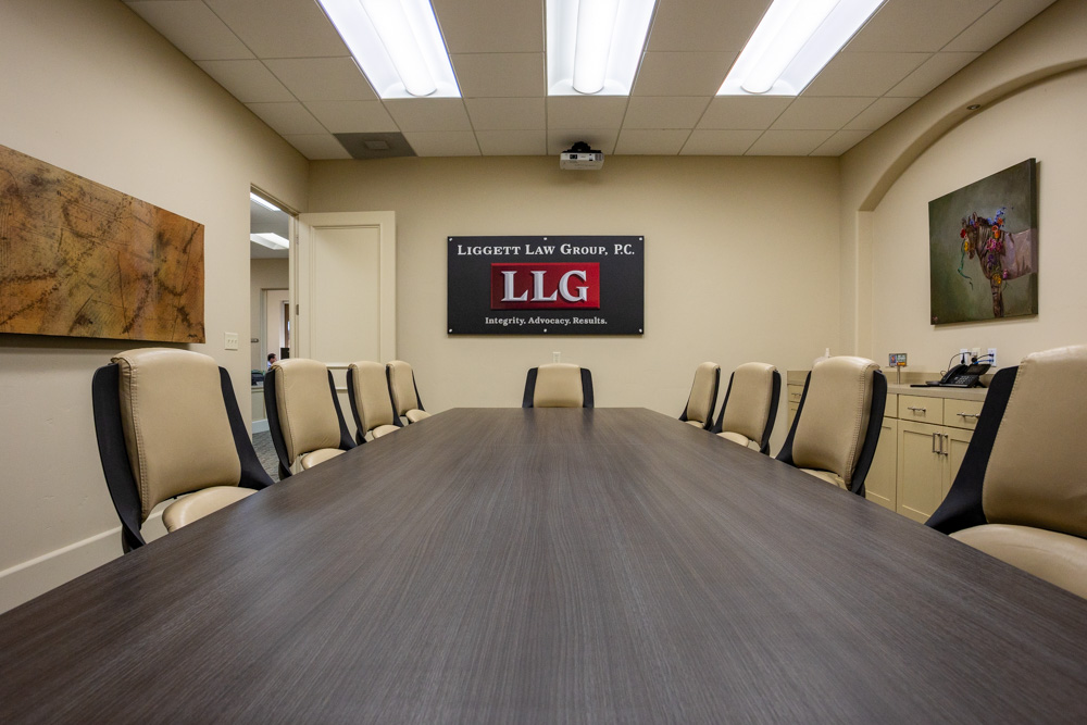 conference room table at Liggett Law Group, P.C., Lubbock, TX 360 Virtual Tour for Personal Injury Attorney Office