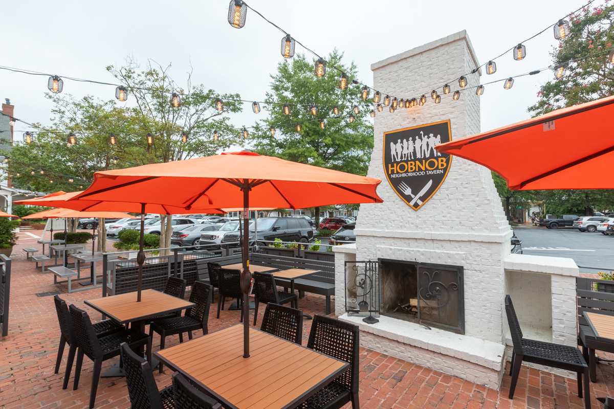 outdoor fireplace at HOBNOB Neighborhood Tavern in Vinings View, Atlanta, GA 360 Virtual Tour for American restaurant