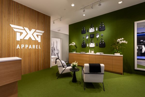 back display at PXG Apparel Pop-Up Shop Scottsdale Fashion Square, AZ 360 Virtual Tour for Golf Clothing Store