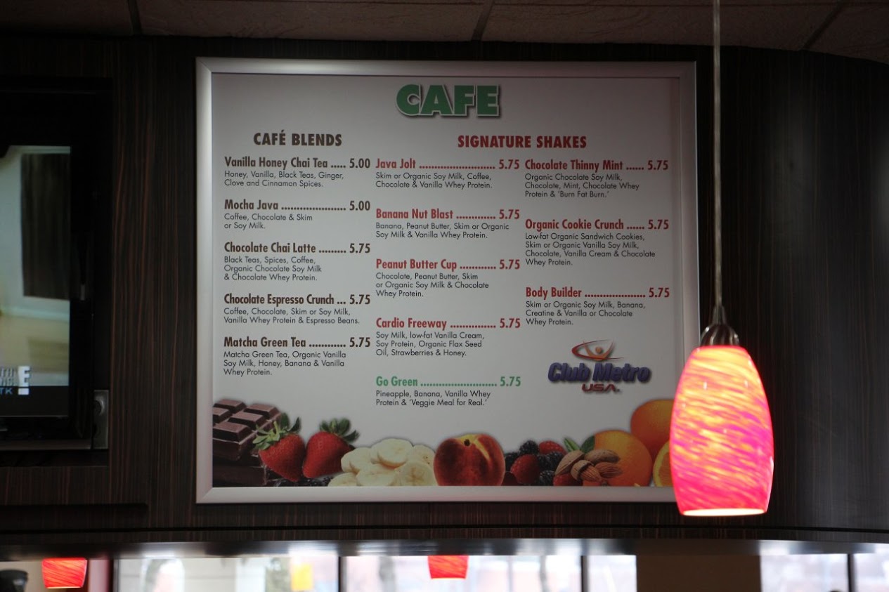 Club Metro Marlton NJ Cafe Menu