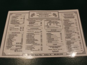 Merryfields Bar Oaklyn, New Jersey. Menu and Specials
