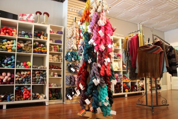 yarn display stand at hooked knit shop in haddonfield nj