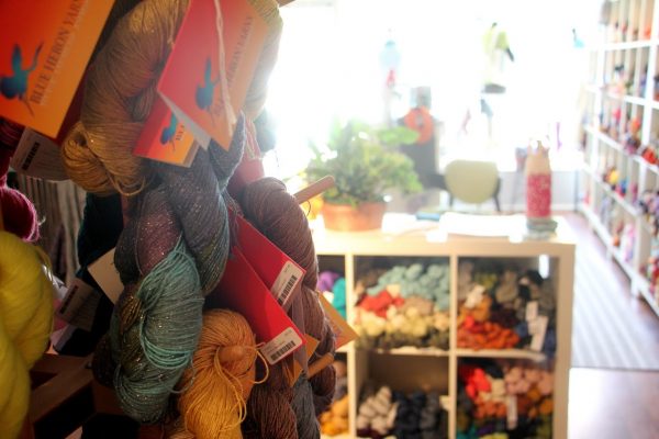 yarn stand at hooked knit shop in haddonfield nj
