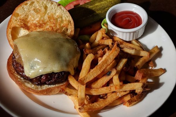 burger and fries at Rouge Restaurant, Philadelphia, PA