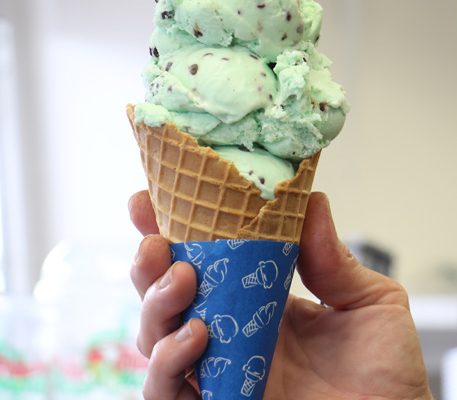 Richmans Ice Cream Prospect Park PA mint chocolate chip waffle cone