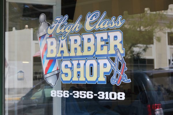 High class barbershop Merchantville NJ window sign