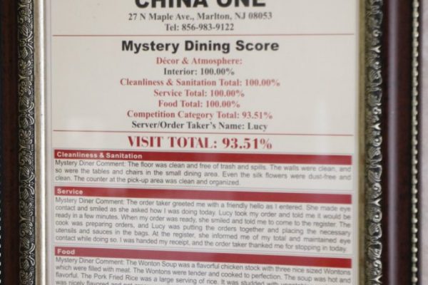 China 1 Marlton NJ chinese restaurant ghost review