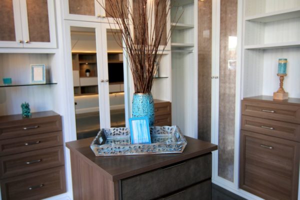 California Closets Los Altos CA interior design closet organization blue vase dresser