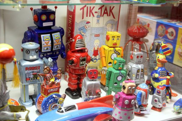 Happy Hippo Toys Toy Store Moorestown NJ tin robots toy display