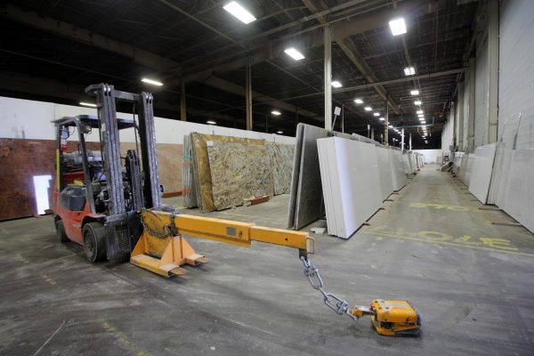 Onur Marble & Granite Building Materials Store in Fairless Hills, PA forklift marble slabs warehouse