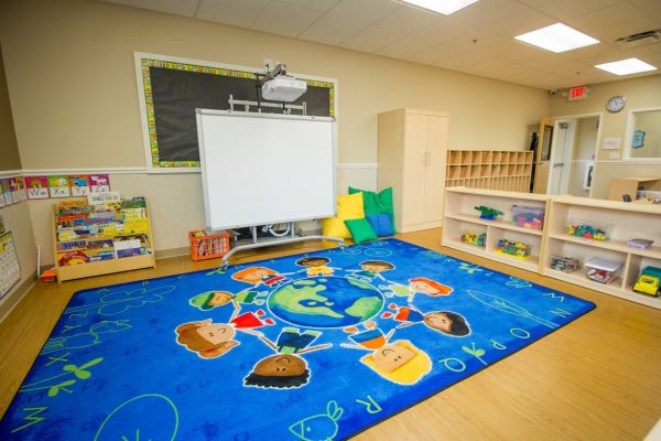 Lightbridge Academy pre-school in Bethlehem, PA rug in classroom projector