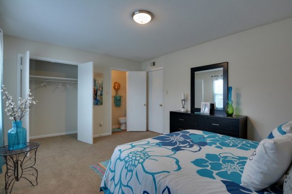 model bedroom at Briarwood Apartments complex in Fayetteville, NC