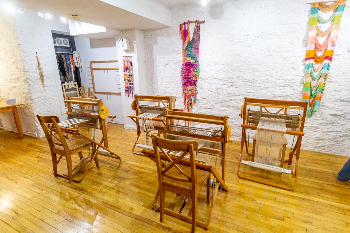 knitting looms at at Loop of the Loom Saori Hand Weaving Studio in Upper East Side NY